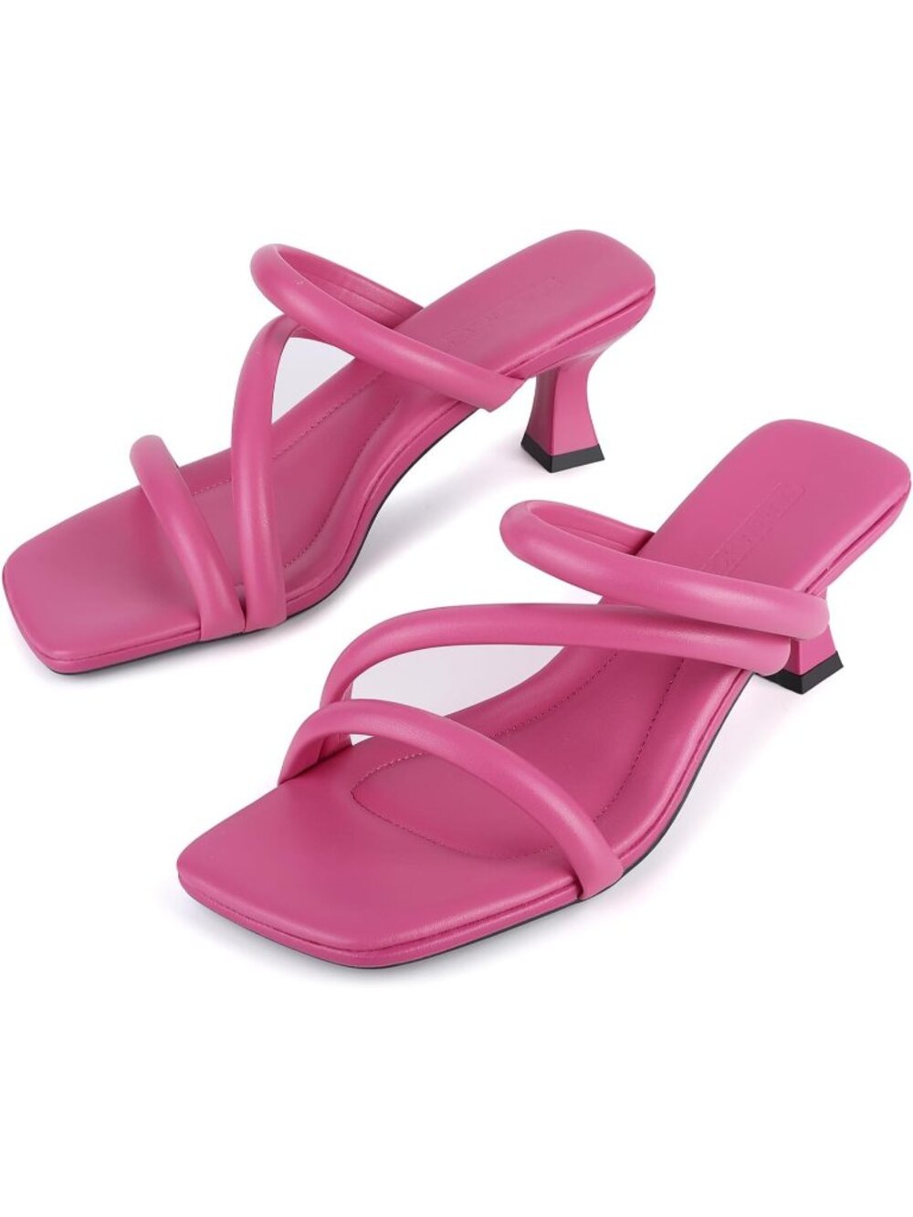Women's Pink Square Toe Kitten Heel Sandals Comfortable Open Toe Shoes Low Heel